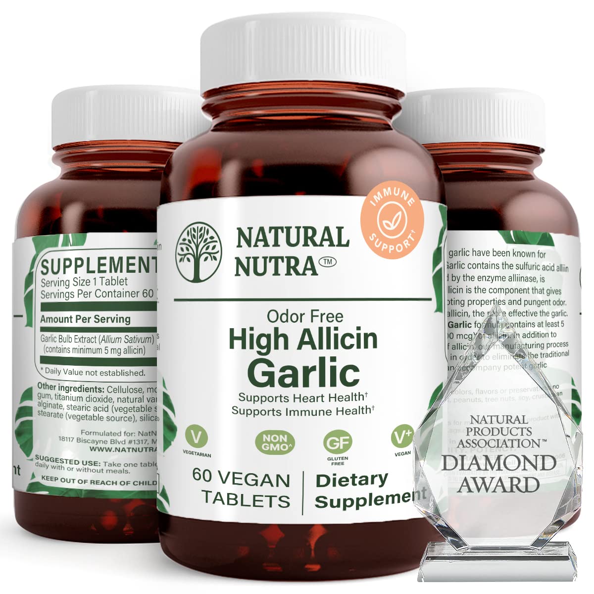 Natural Nutra Garlic Supplement 60 tablets front view
