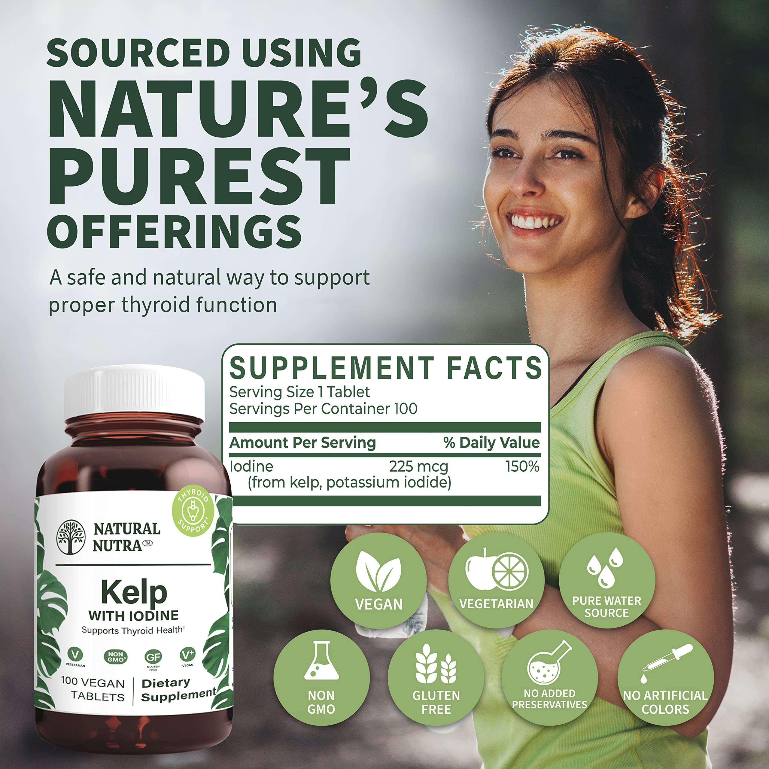 Natural Nutra Kelp Iodine Supplement recyclable glass bottle