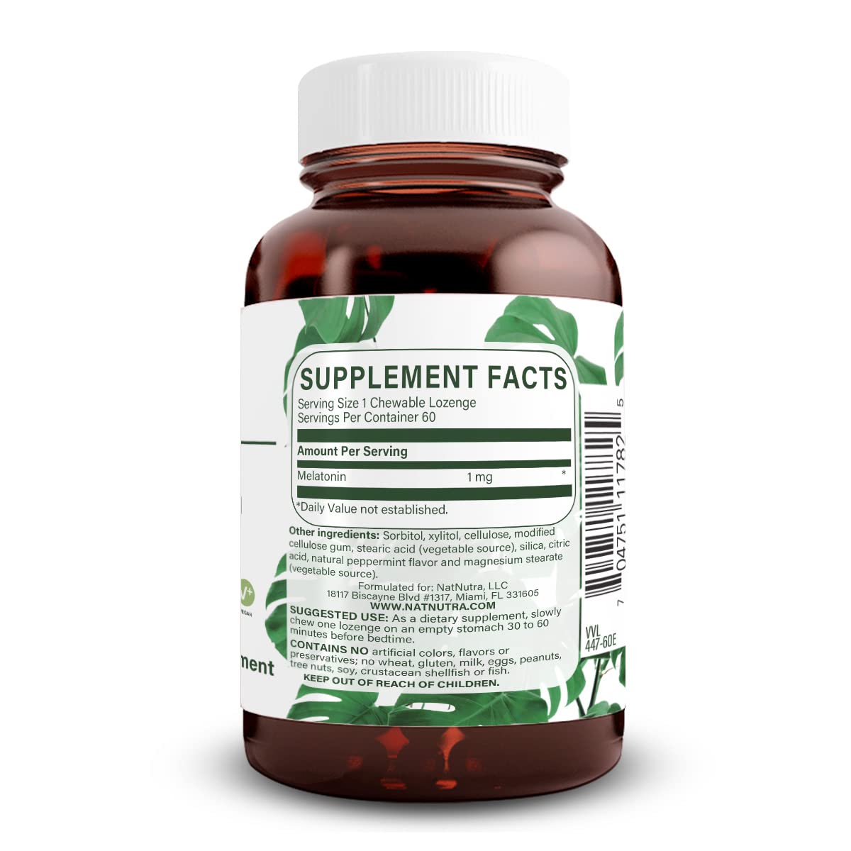 Natural Nutra Melatonin Lozenges 1mg peppermint flavour bottle side view