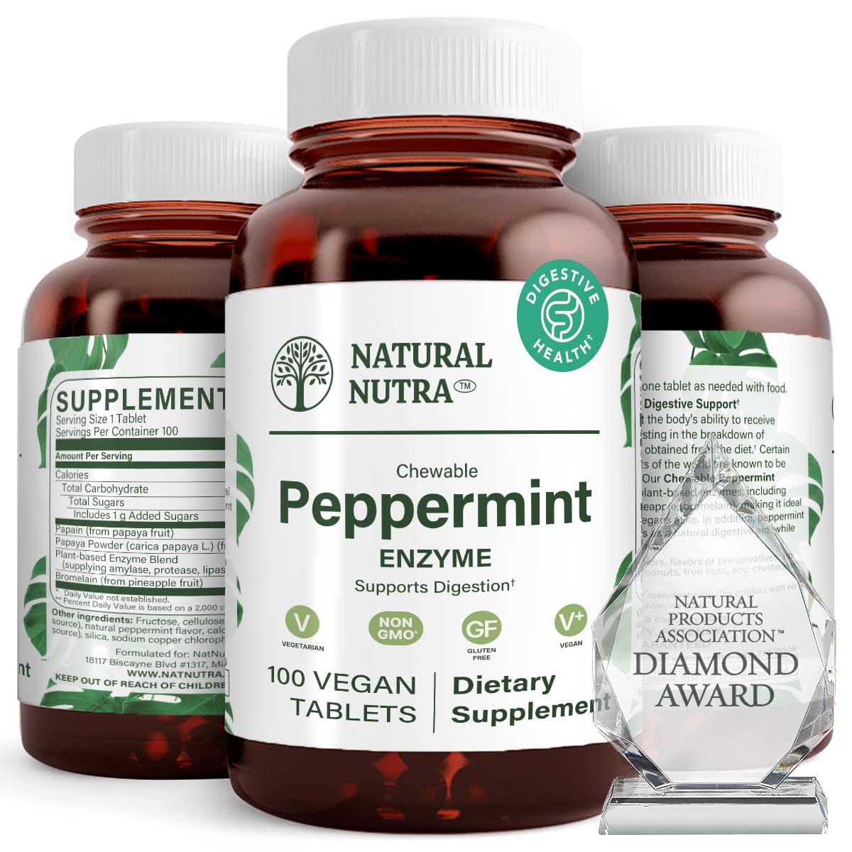 Natural Nutra Multi-Enzyme Supplement 100 chewable tablets front view