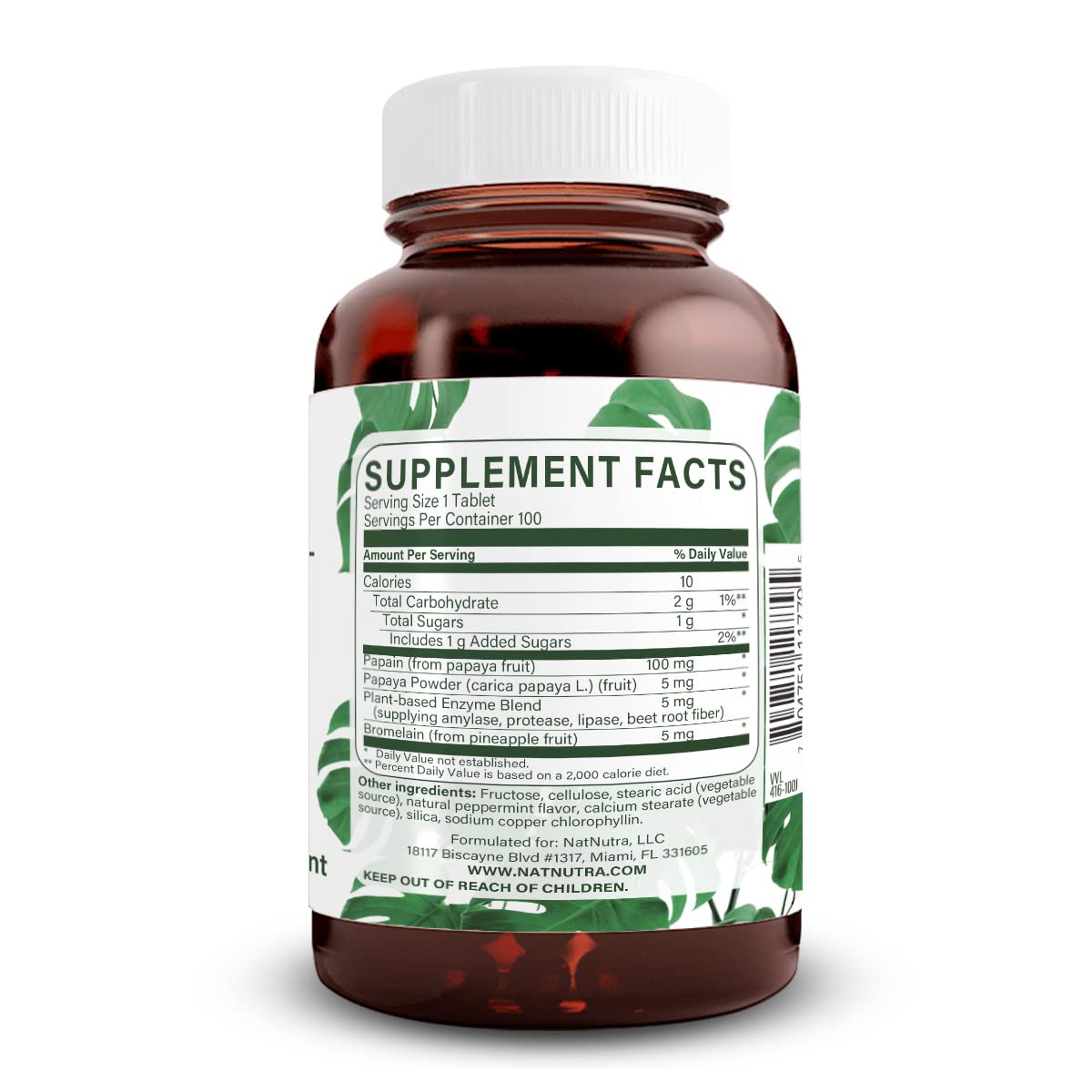 Natural Nutra Multi-Enzyme Supplement side view of the amber glass bottle