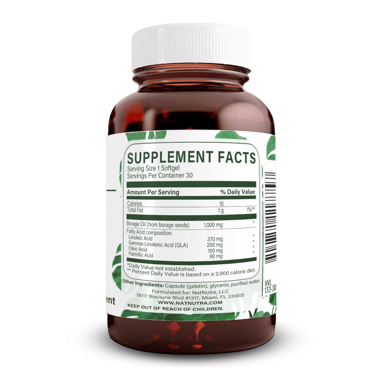 Natural Nutra Omega-3 Softgel bottle with BPA-free glass packaging