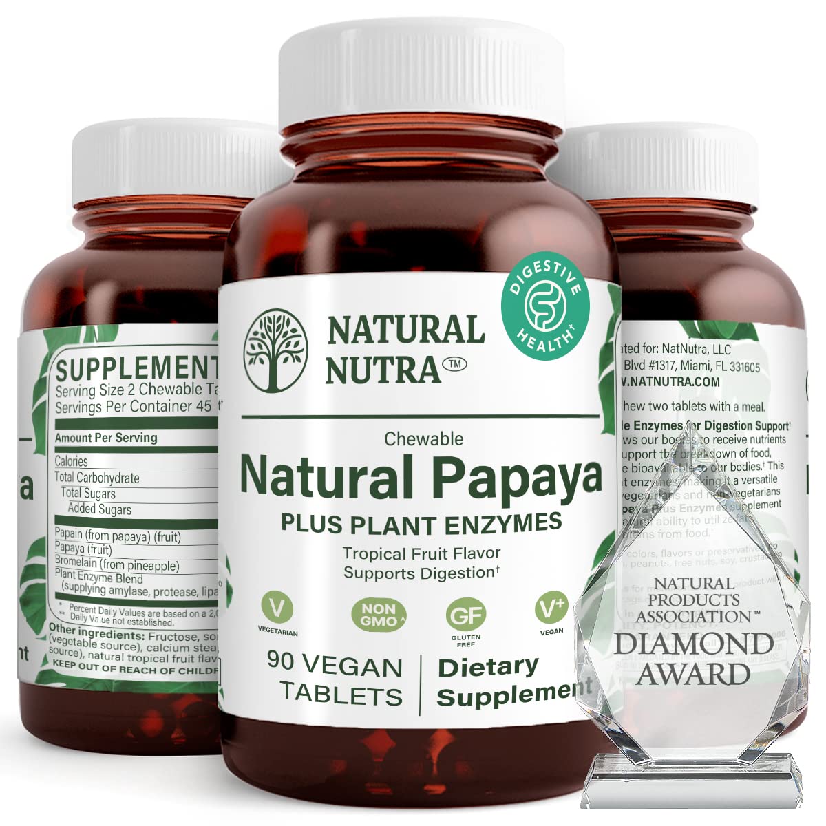 Natural Nutra Papaya Chewable Enzymes 181g front view