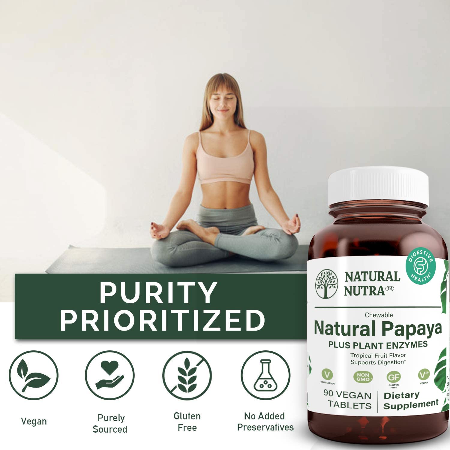 Natural Nutra Papaya Chewable Enzymes 181g ingredients list