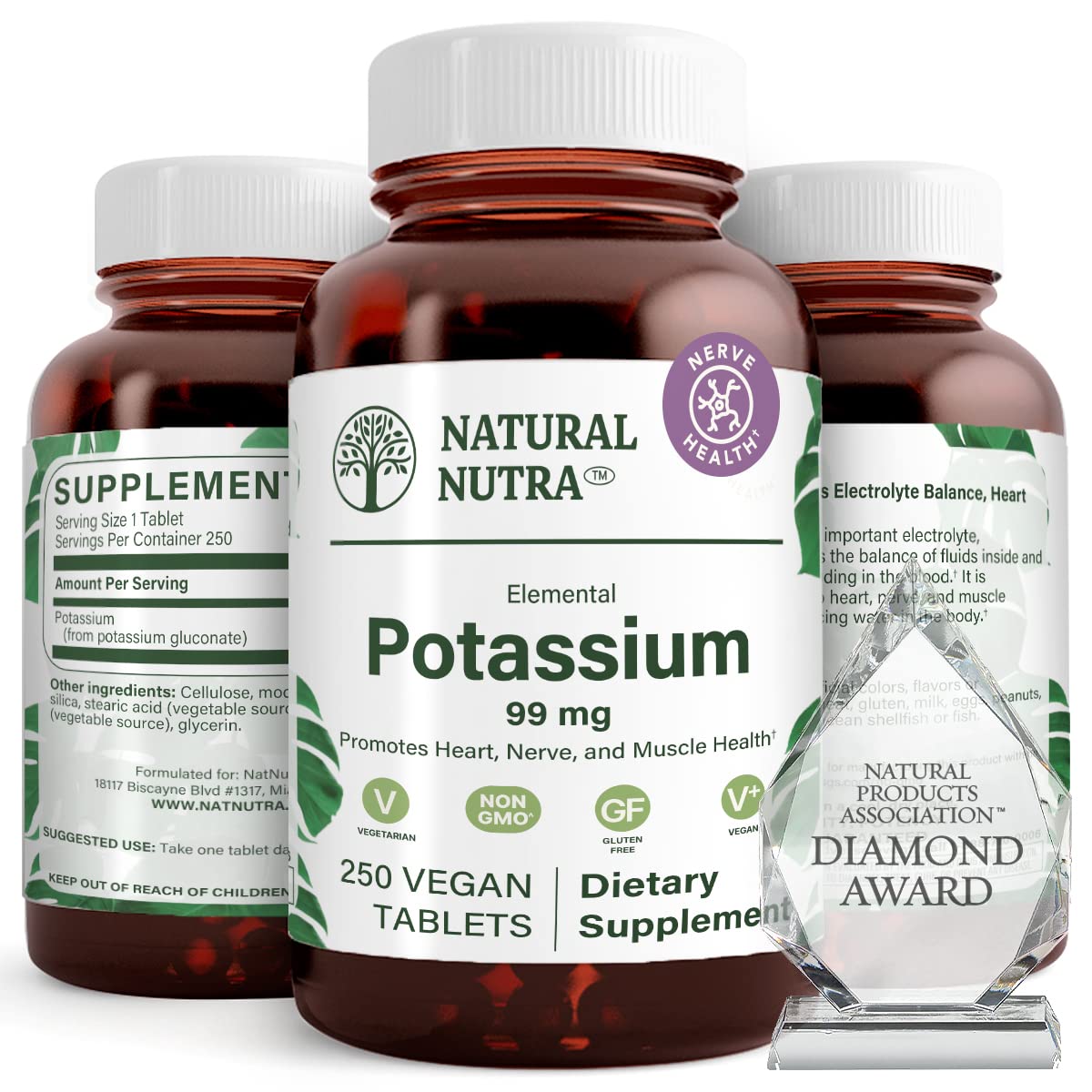 Natural Nutra Potassium Gluconate Supplement 385g front view