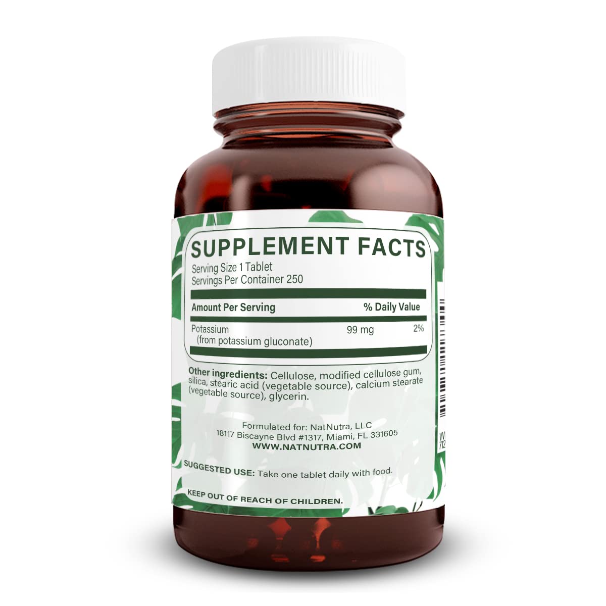 Natural Nutra Potassium Gluconate Supplement 385g side view