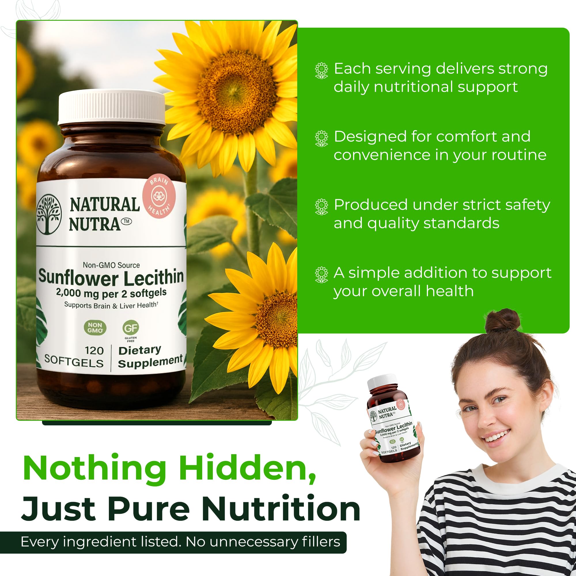 Natural Nutra Sunflower Lecithin Softgels back view
