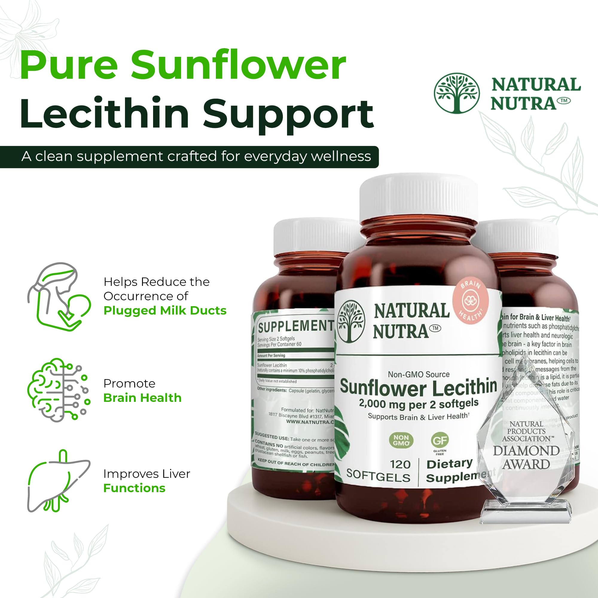 Natural Nutra Sunflower Lecithin Softgels on a table