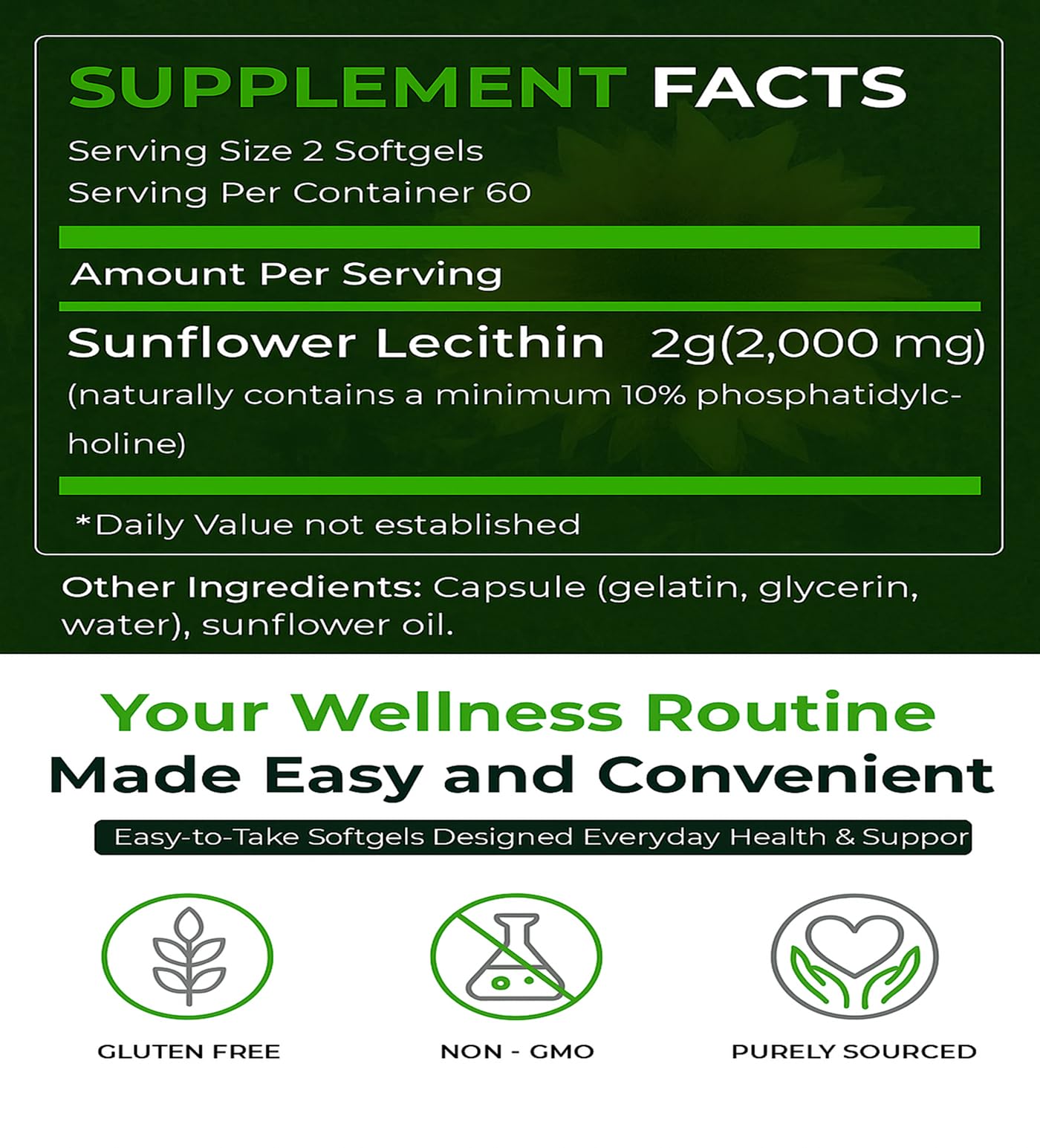 Natural Nutra Sunflower Lecithin Softgels side view