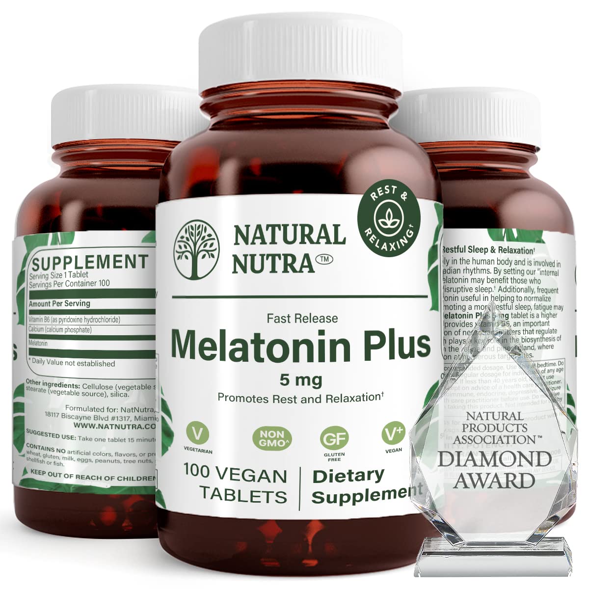 Natural Nutra Vegan Melatonin 5mg tablet bottle front view