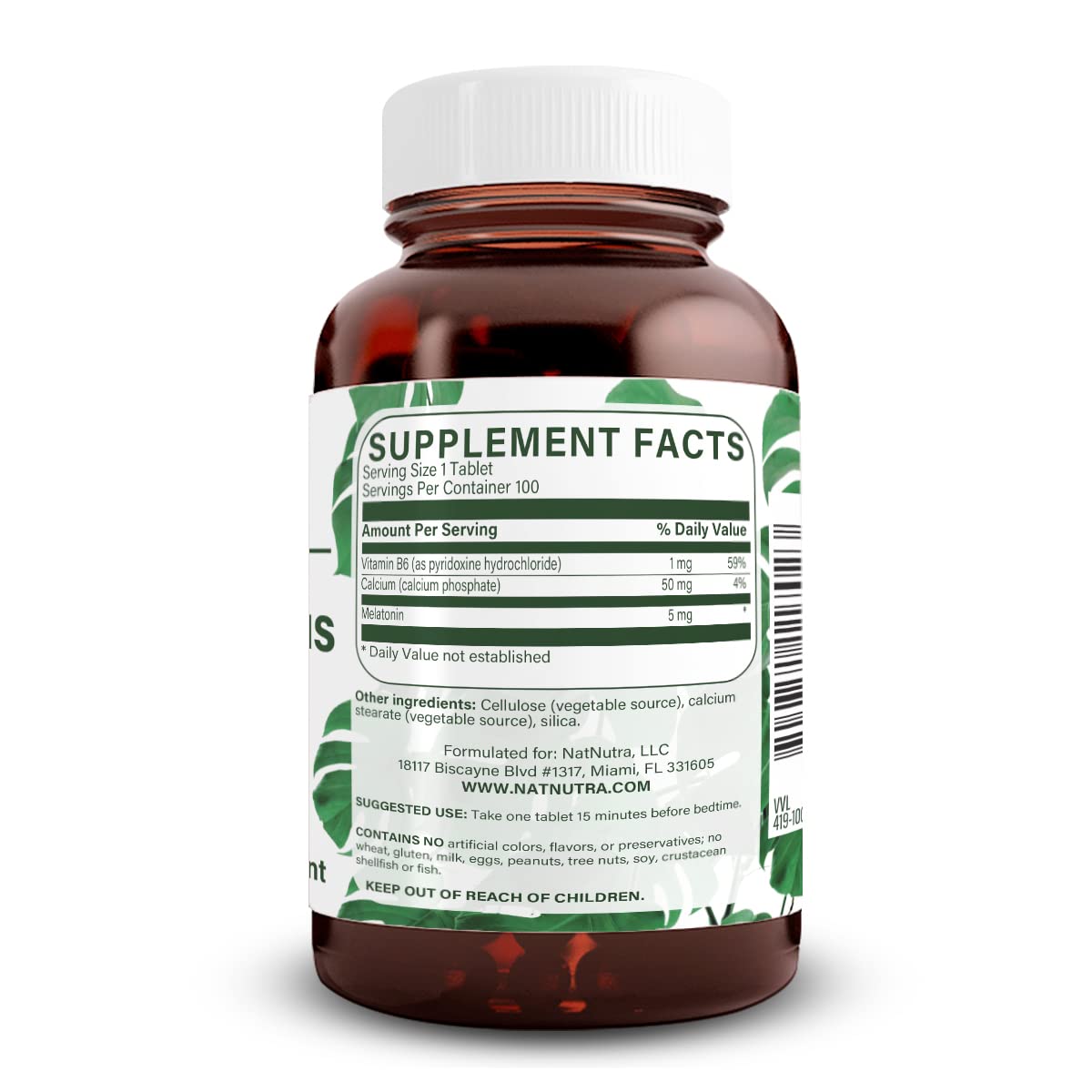 Natural Nutra Vegan Melatonin 5mg tablet close-up