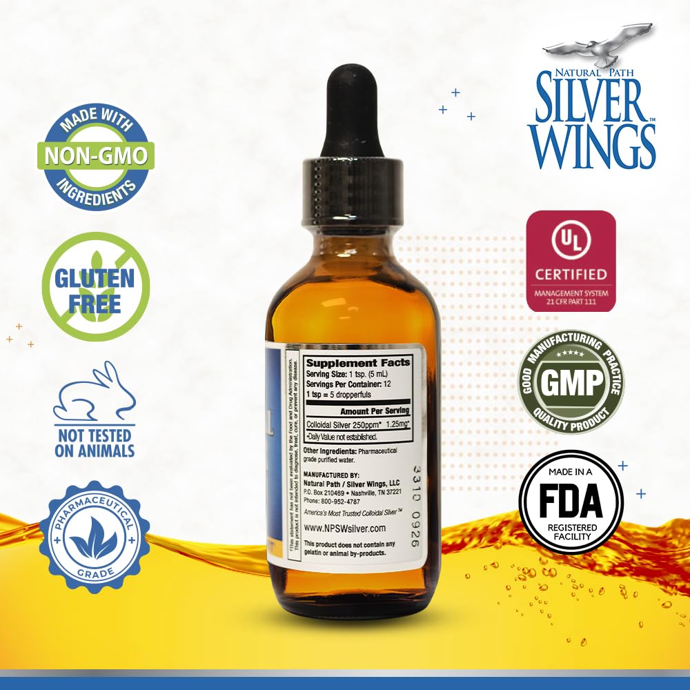 Natural Path Silver Wings Colloidal Silver 250ppm label close-up