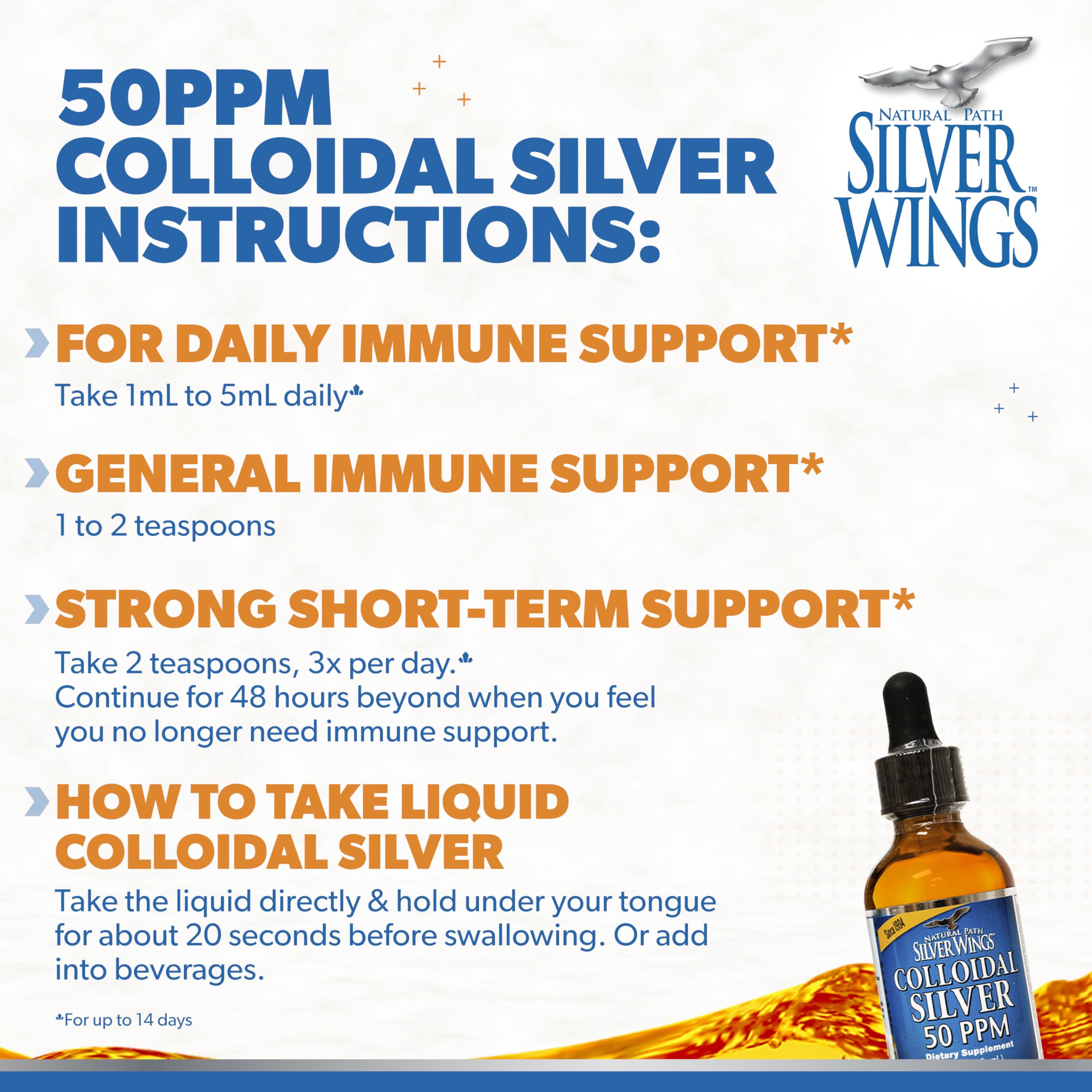 Natural Path Silver Wings Colloidal Silver 50ppm back view with ingredients