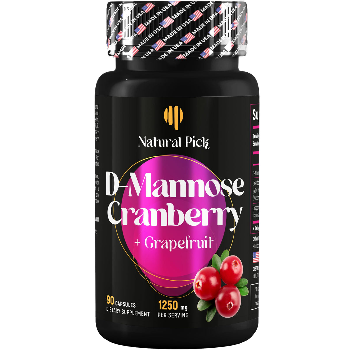 Natural Pick Cranberry D-Mannose Capsules front view