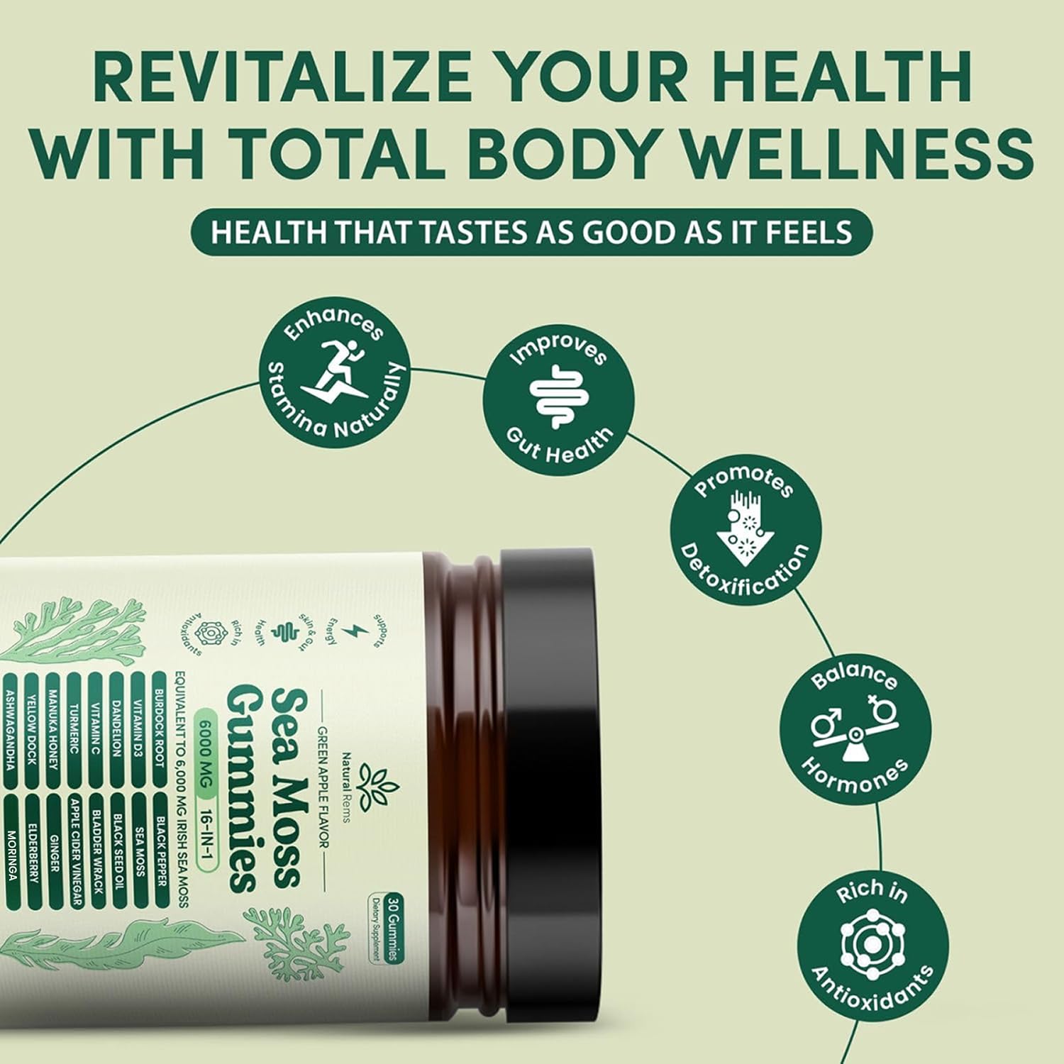 Natural Rems Sea Moss Gummies in a lifestyle setting