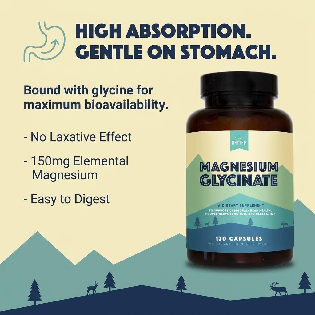Natural Rhythm Magnesium Glycinate 150mg capsules with measuring spoon