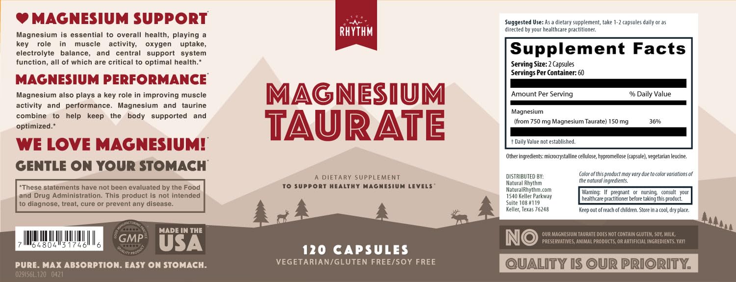 Natural Rhythm Magnesium Taurate capsules with ingredients list