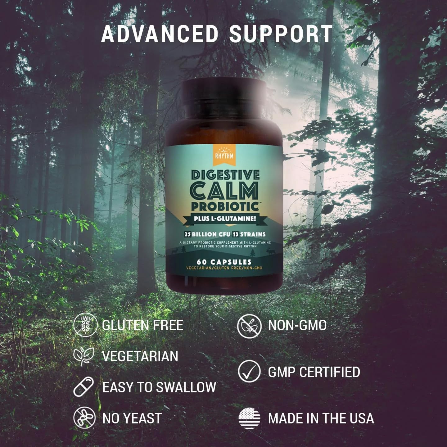 Natural Rhythm Probiotic Capsules back view with ingredient list
