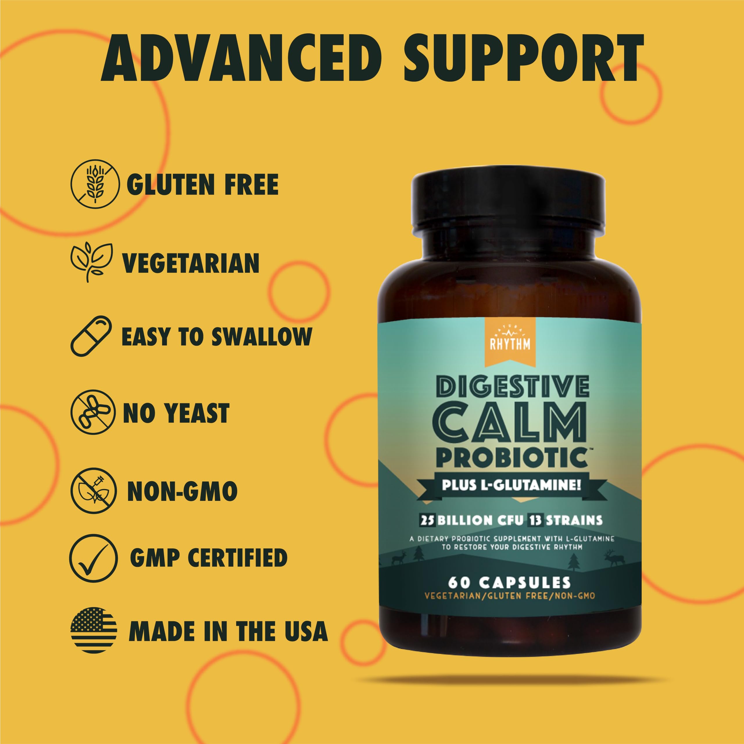Natural Rhythm Probiotic Capsules displayed with a measuring spoon