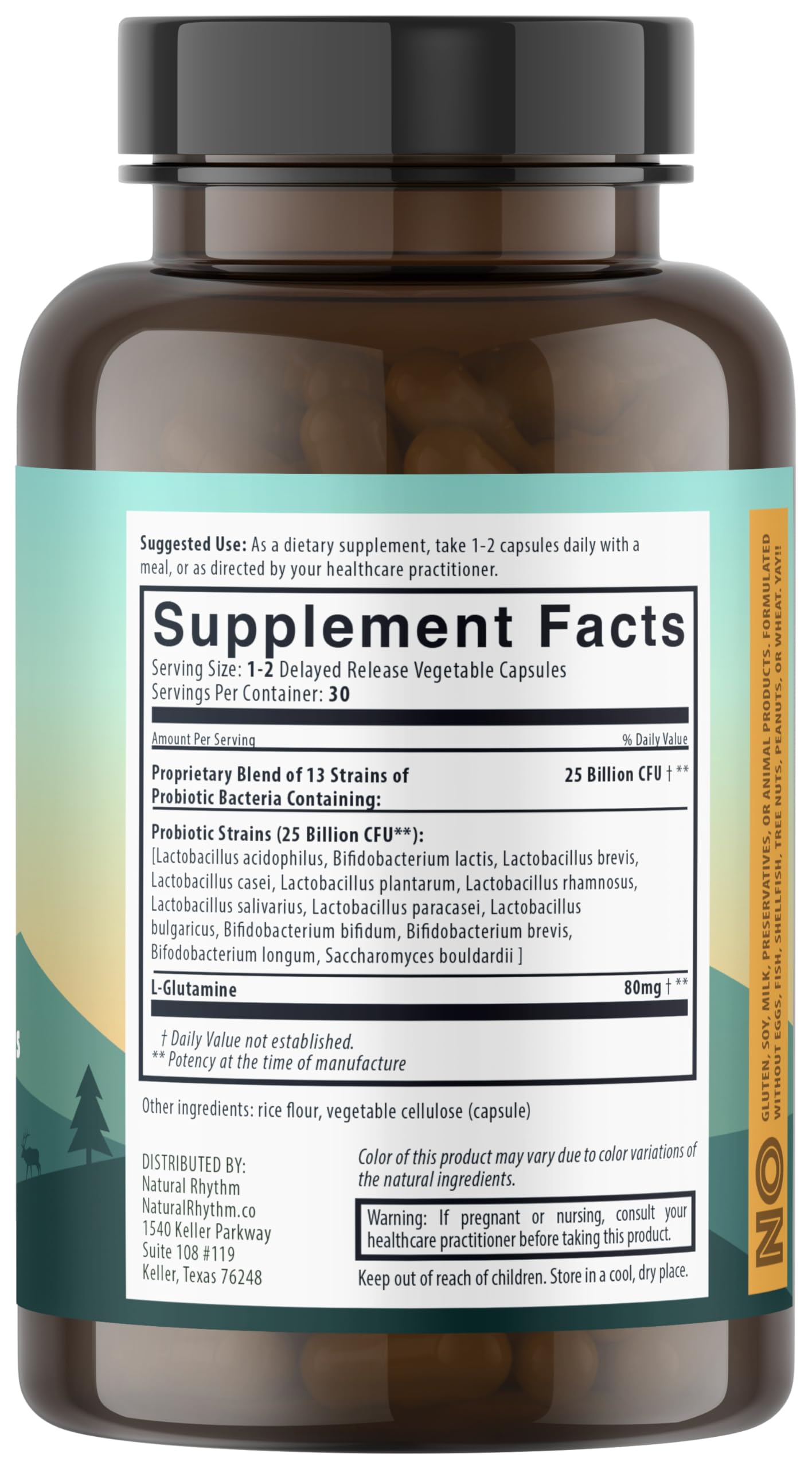 Natural Rhythm Probiotic Capsules side view showing capsule size