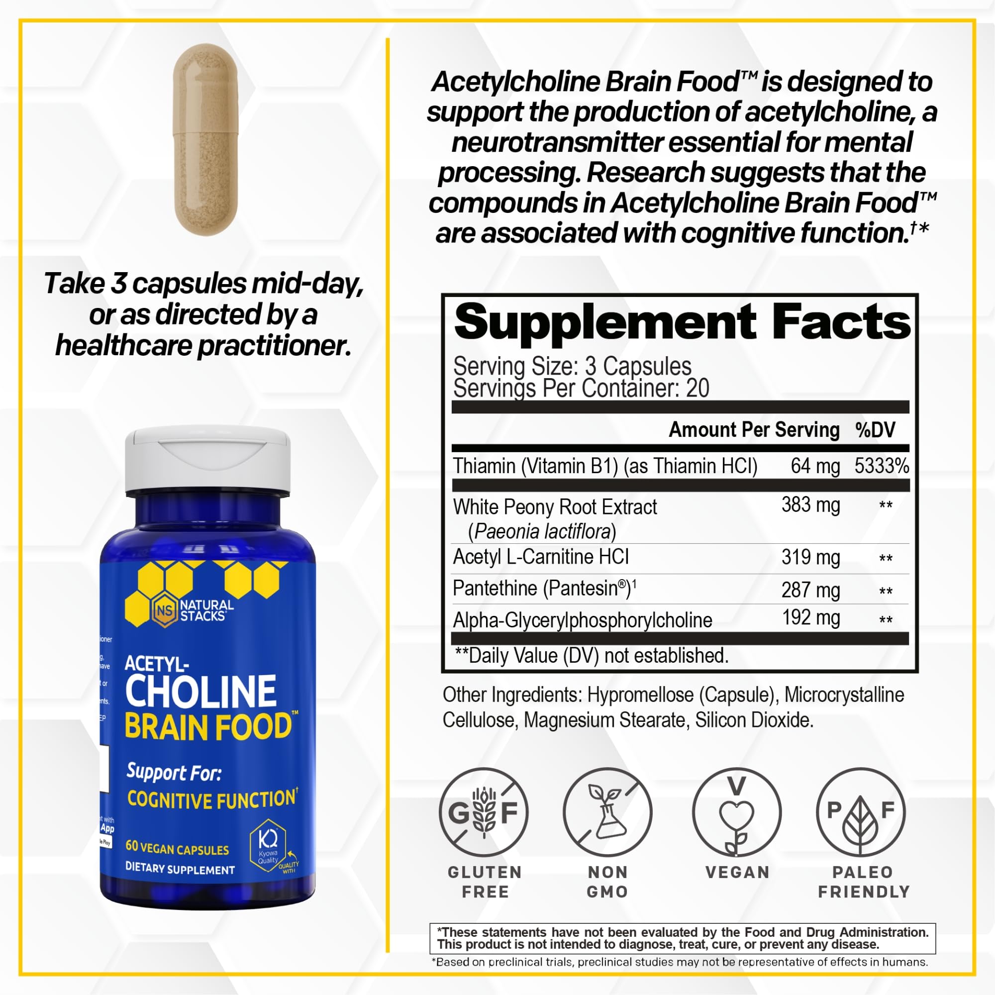 NATURAL STACKS Acetylcholine Brain Food 59g side view