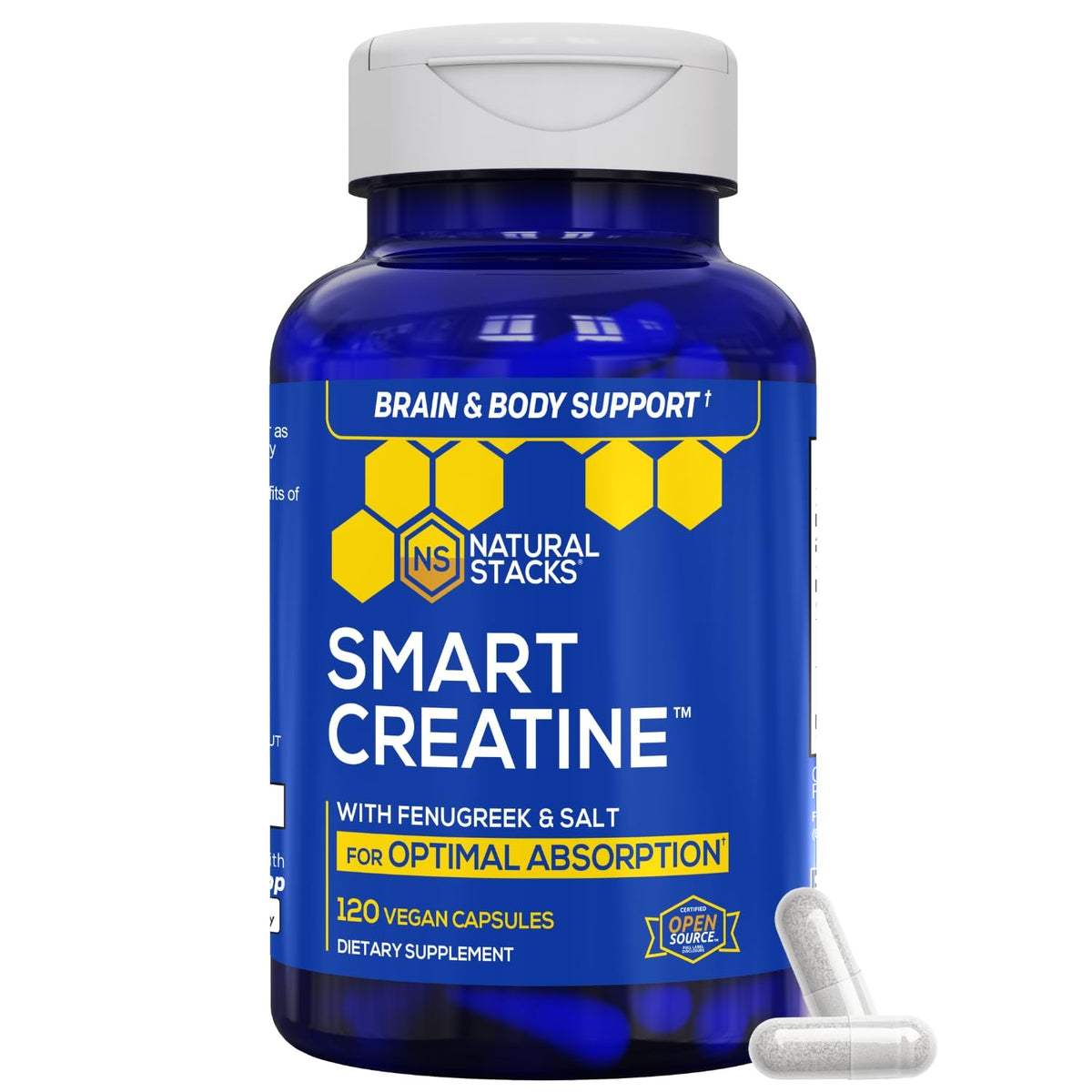 NATURAL STACKS Creatine Monohydrate Capsules bottle front view