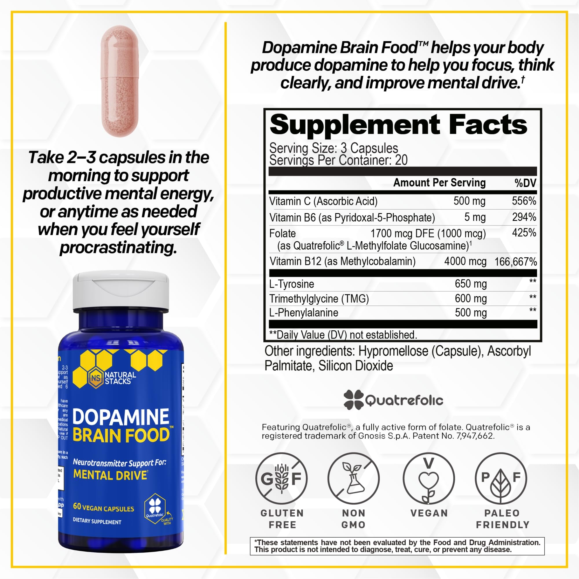 NATURAL STACKS Dopamine Support Supplement side view