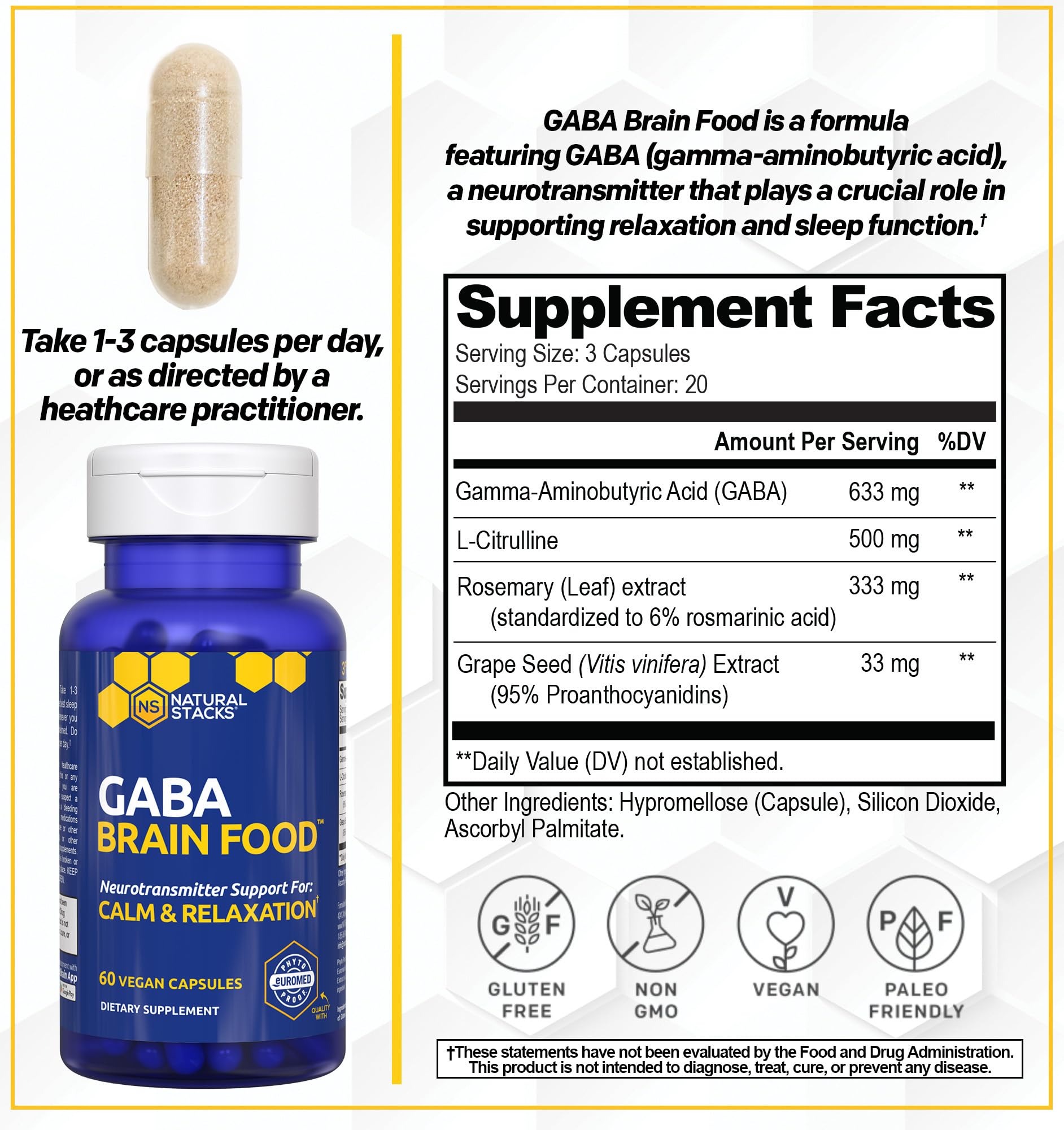 NATURAL STACKS GABA Brain Food 80g ingredients list