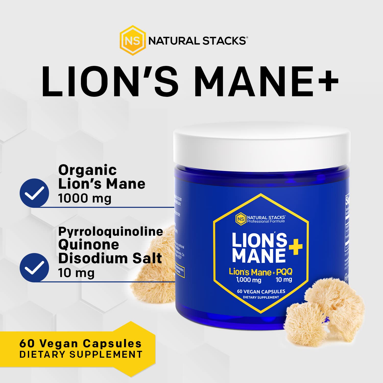 NATURAL STACKS Lion’s Mane+ bottle with label