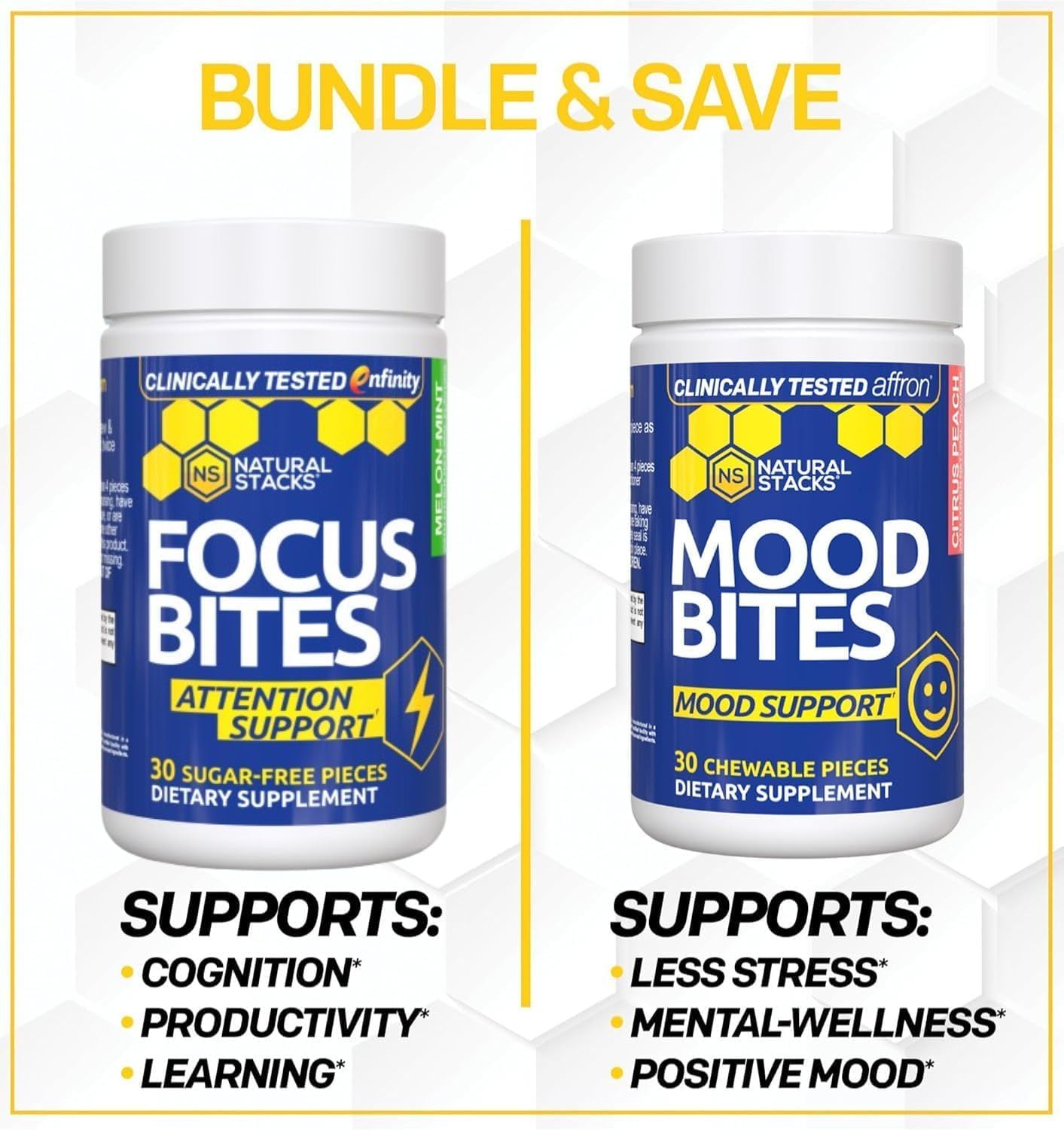 NATURAL STACKS Mood Bites 32g side view with ingredients