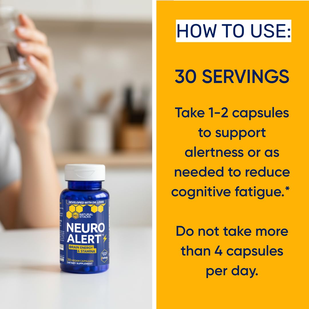 NATURAL STACKS NeuroAlert capsules in a clear bottle