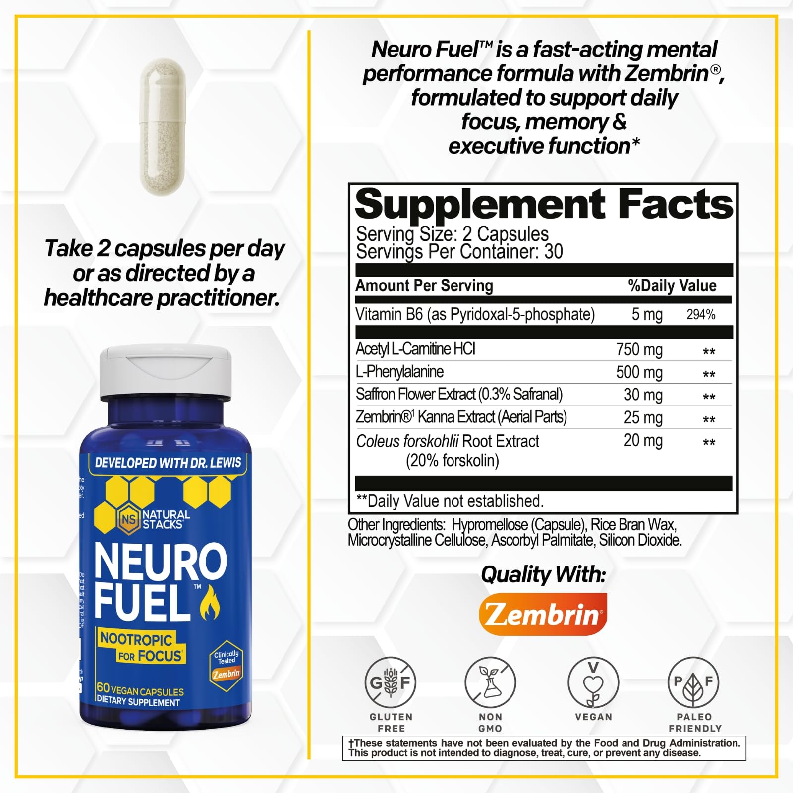 NATURAL STACKS NeuroFuel supplement bottle side view