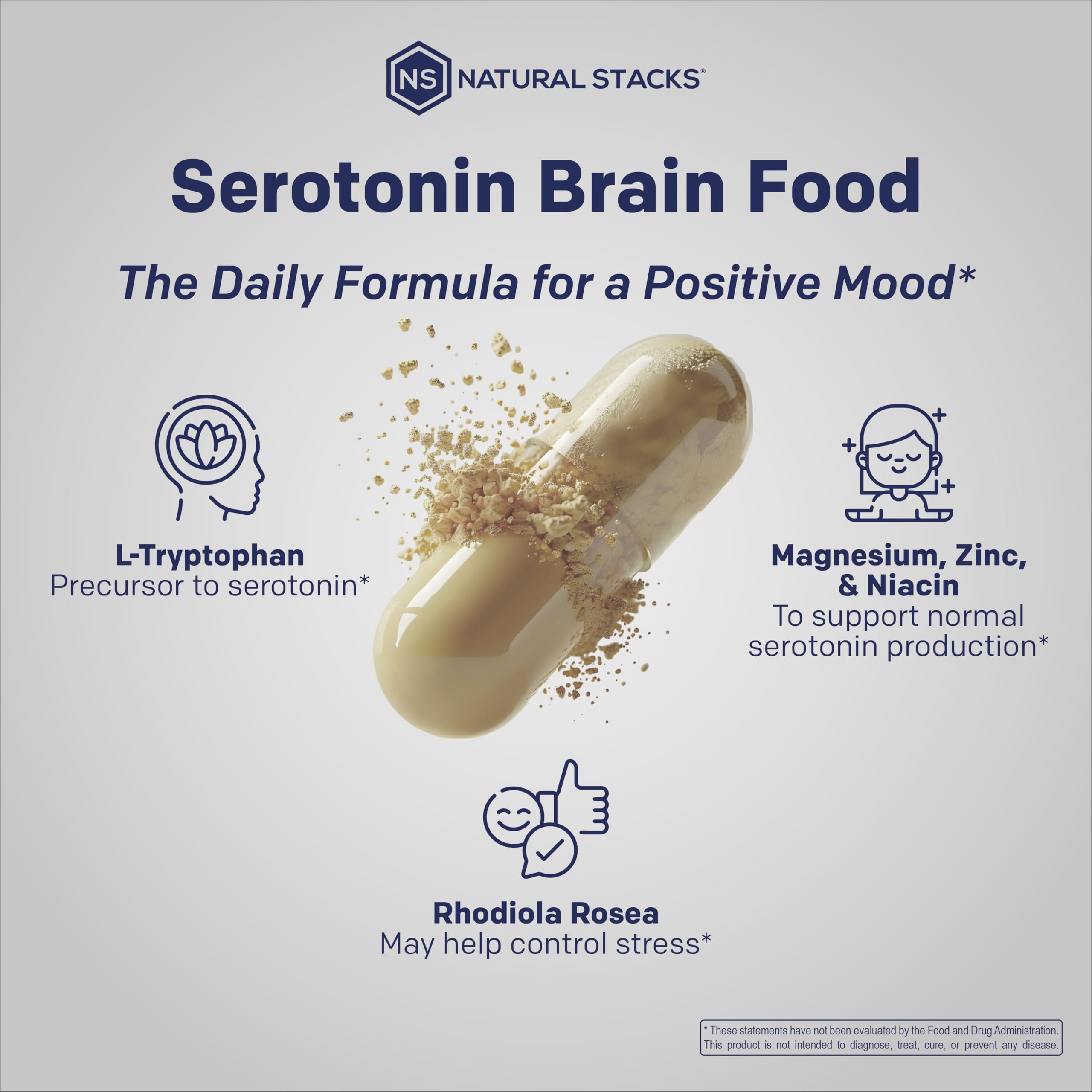 NATURAL STACKS Serotonin Support Formula capsules in a clear bottle