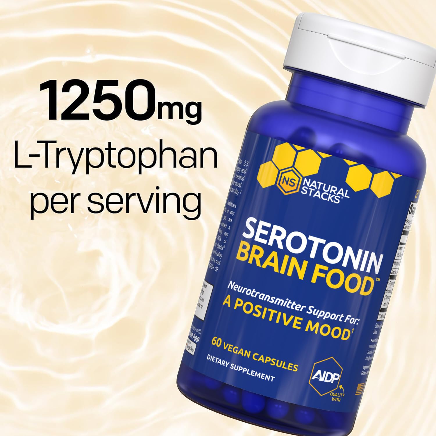 NATURAL STACKS Serotonin Support Formula side view showing capsule size