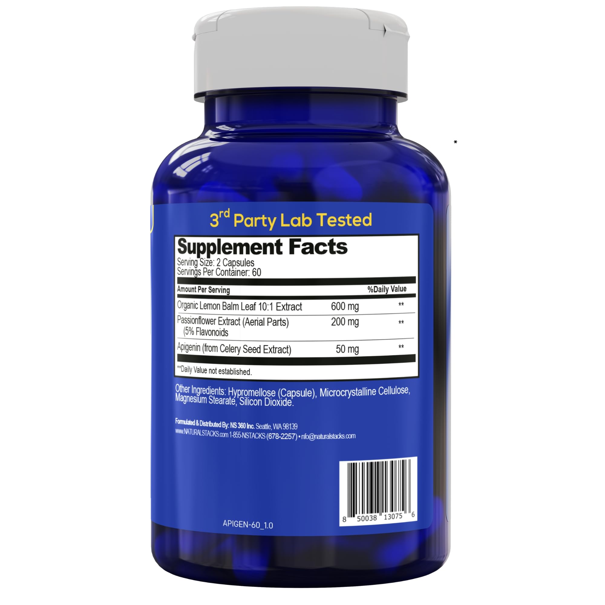 NATURAL STACKS Smart Apigenin Sleep Supplement capsules in hand