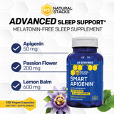 NATURAL STACKS Smart Apigenin Sleep Supplement packaging with ingredients list