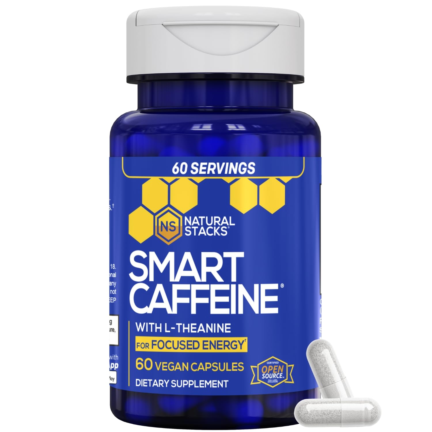 NATURAL STACKS Smart Caffeine Supplement front view with packaging