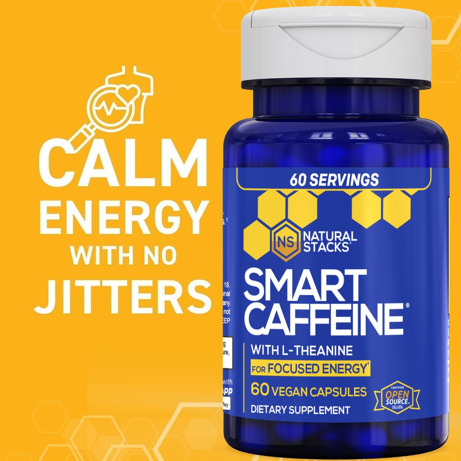 NATURAL STACKS Smart Caffeine Supplement on a wooden table