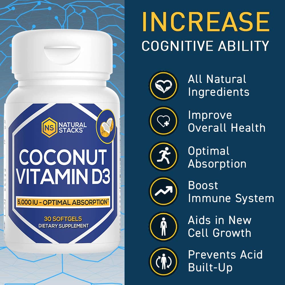 NATURAL STACKS Vitamin D3 Softgels back view with ingredient list