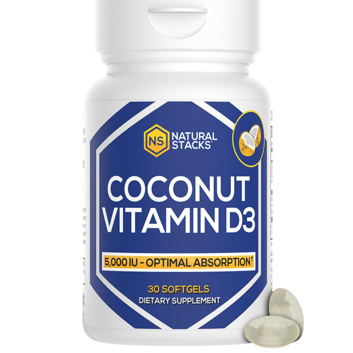NATURAL STACKS Vitamin D3 Softgels front view with packaging