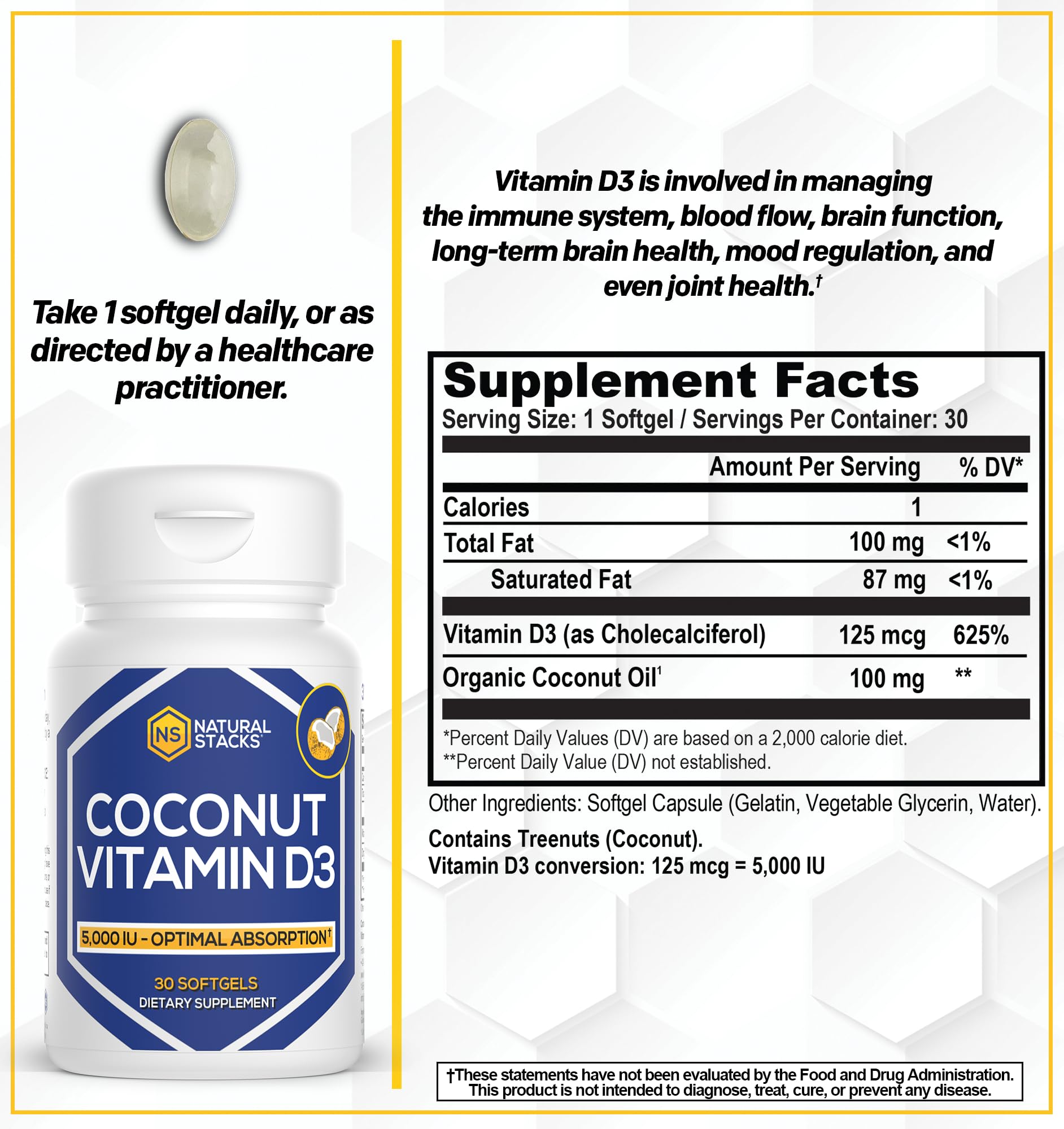 NATURAL STACKS Vitamin D3 Softgels side view showing softgel