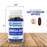 Natural Systems Flax Seed Oil Omega 3 6 9 Softgels on wooden table