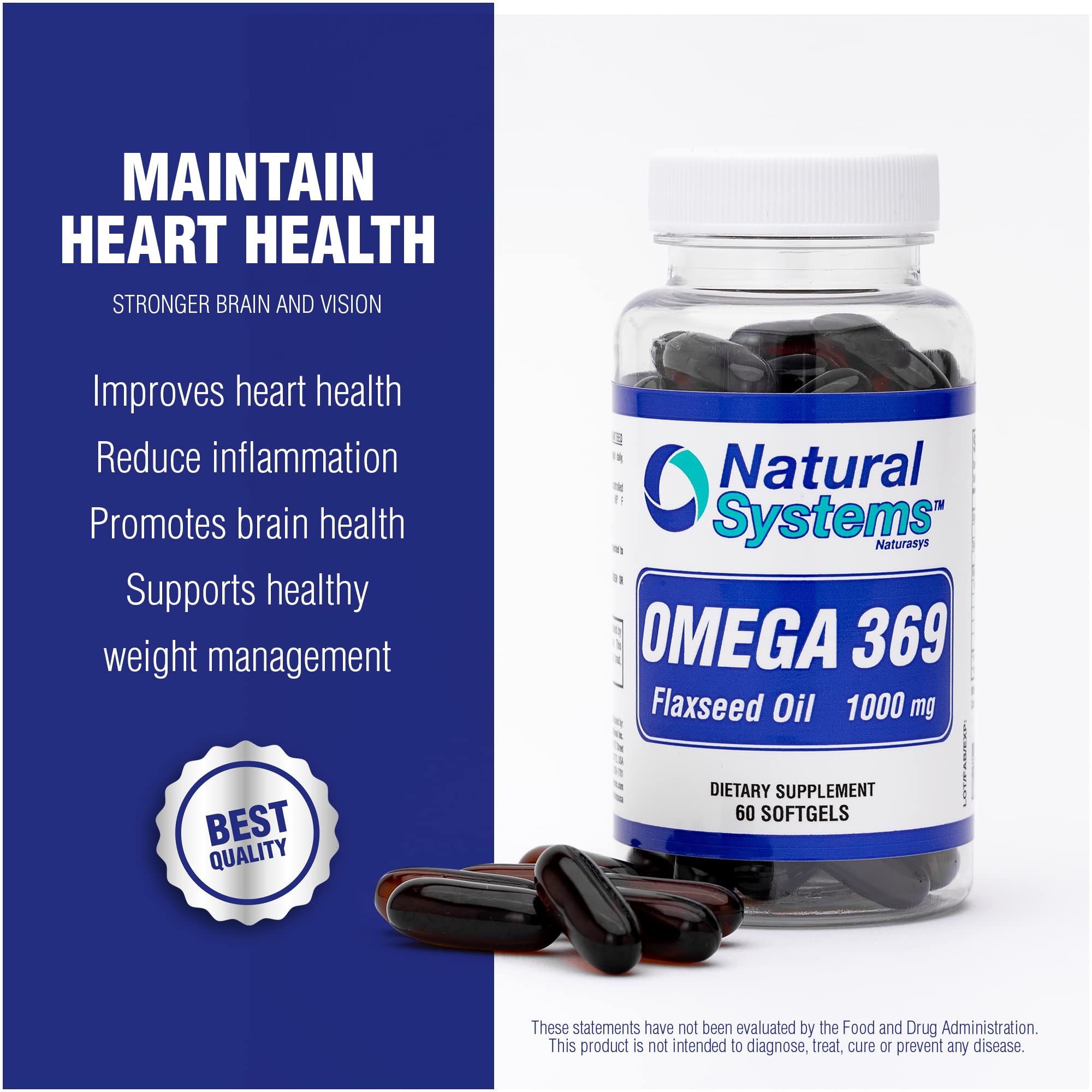 Natural Systems Flax Seed Oil Omega 3 6 9 Softgels side view