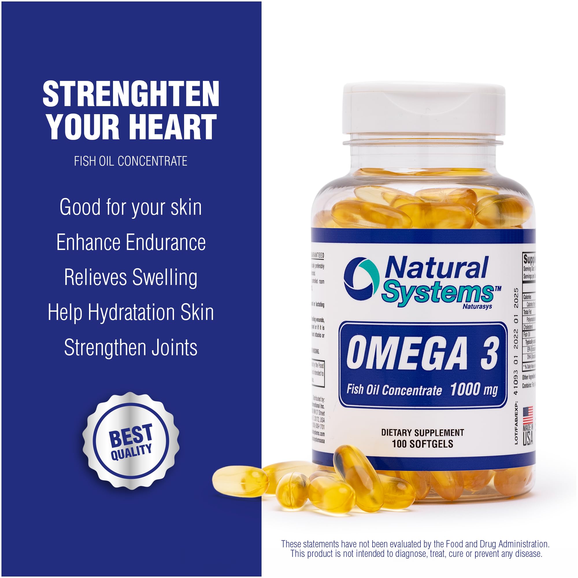 Natural Systems Omega 3 Fish Oil 1000mg Softgels side view