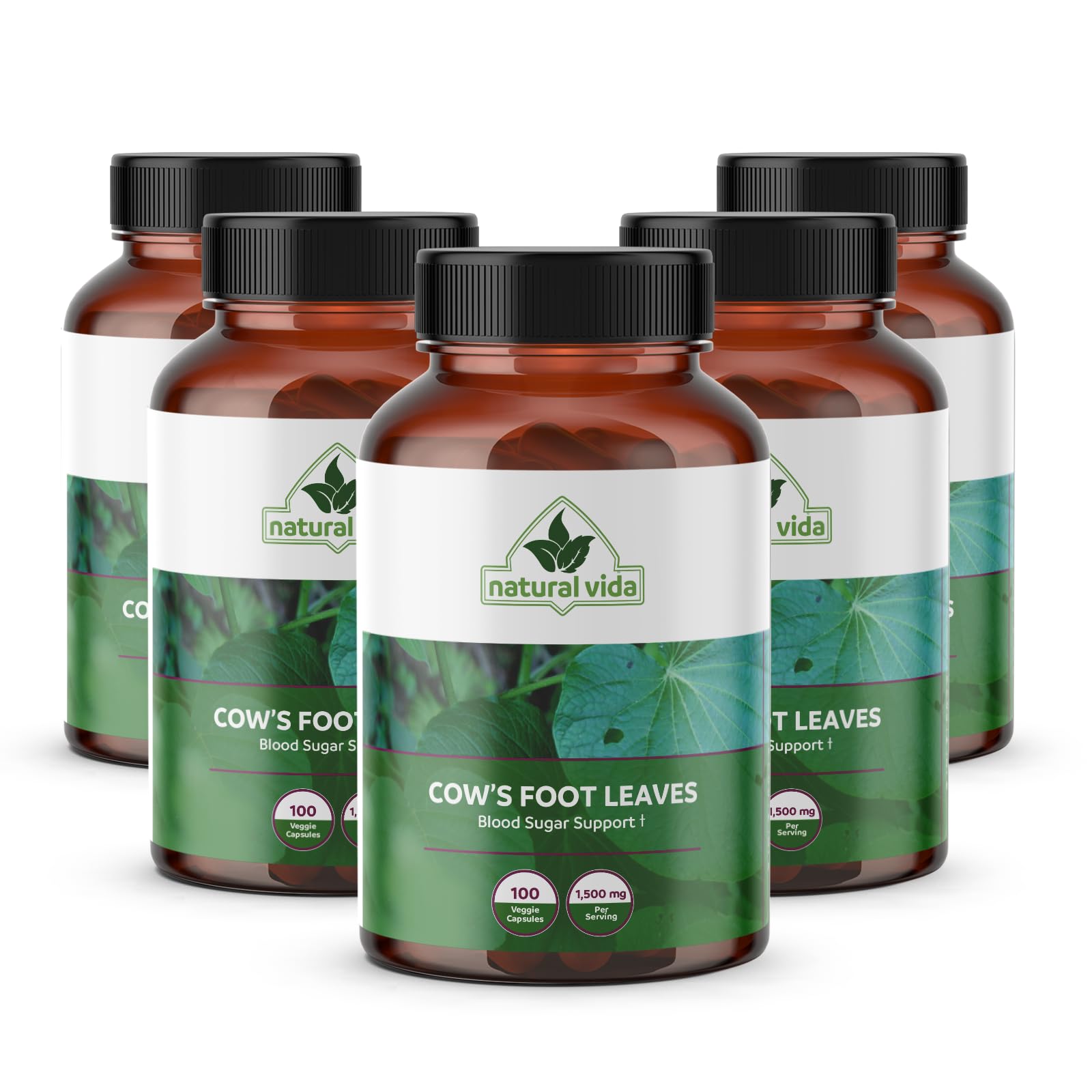 Natural Vida Cow's Foot Leaves Supplement on a wooden table