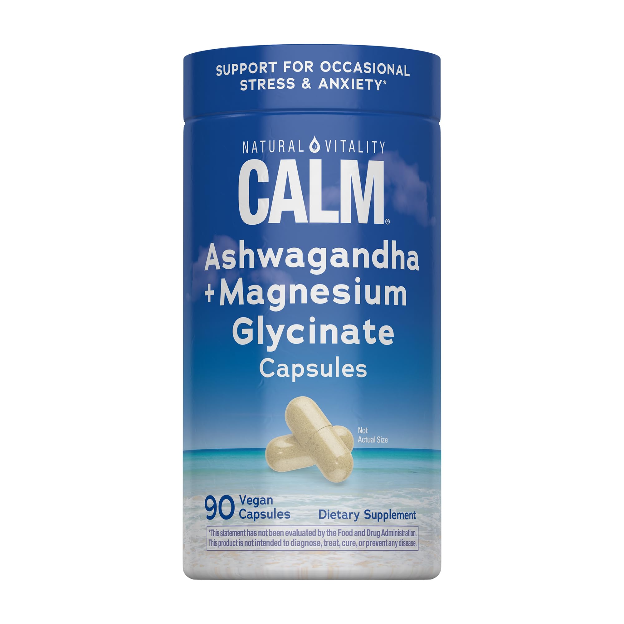 Natural Vitality CALM Ashwagandha + Magnesium Glycinate capsules in packaging