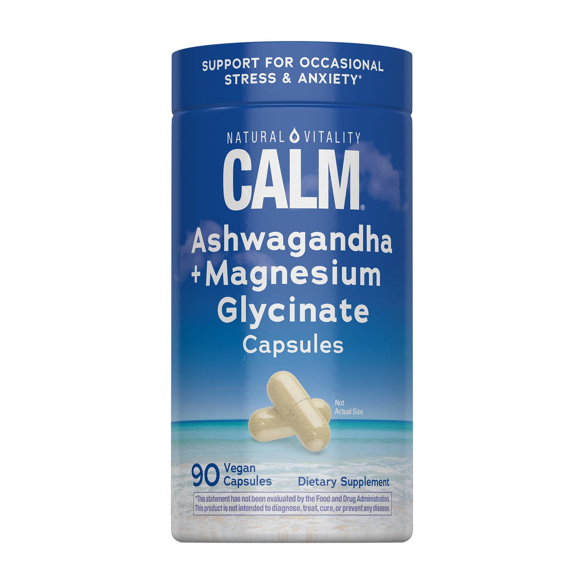 Natural Vitality CALM Ashwagandha + Magnesium Glycinate capsules in packaging