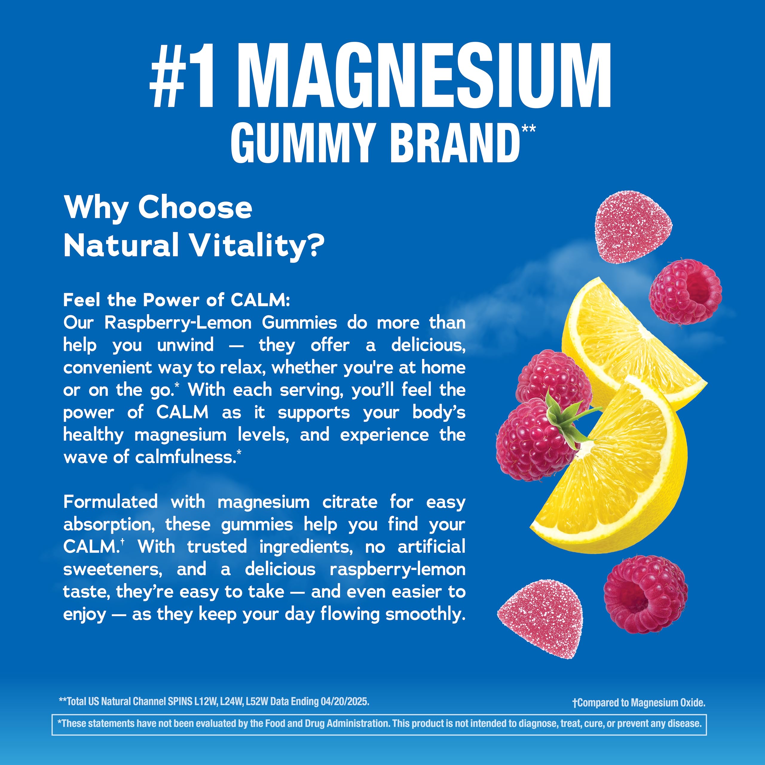 Natural Vitality CALM Gummies packaging with raspberry lemon flavour