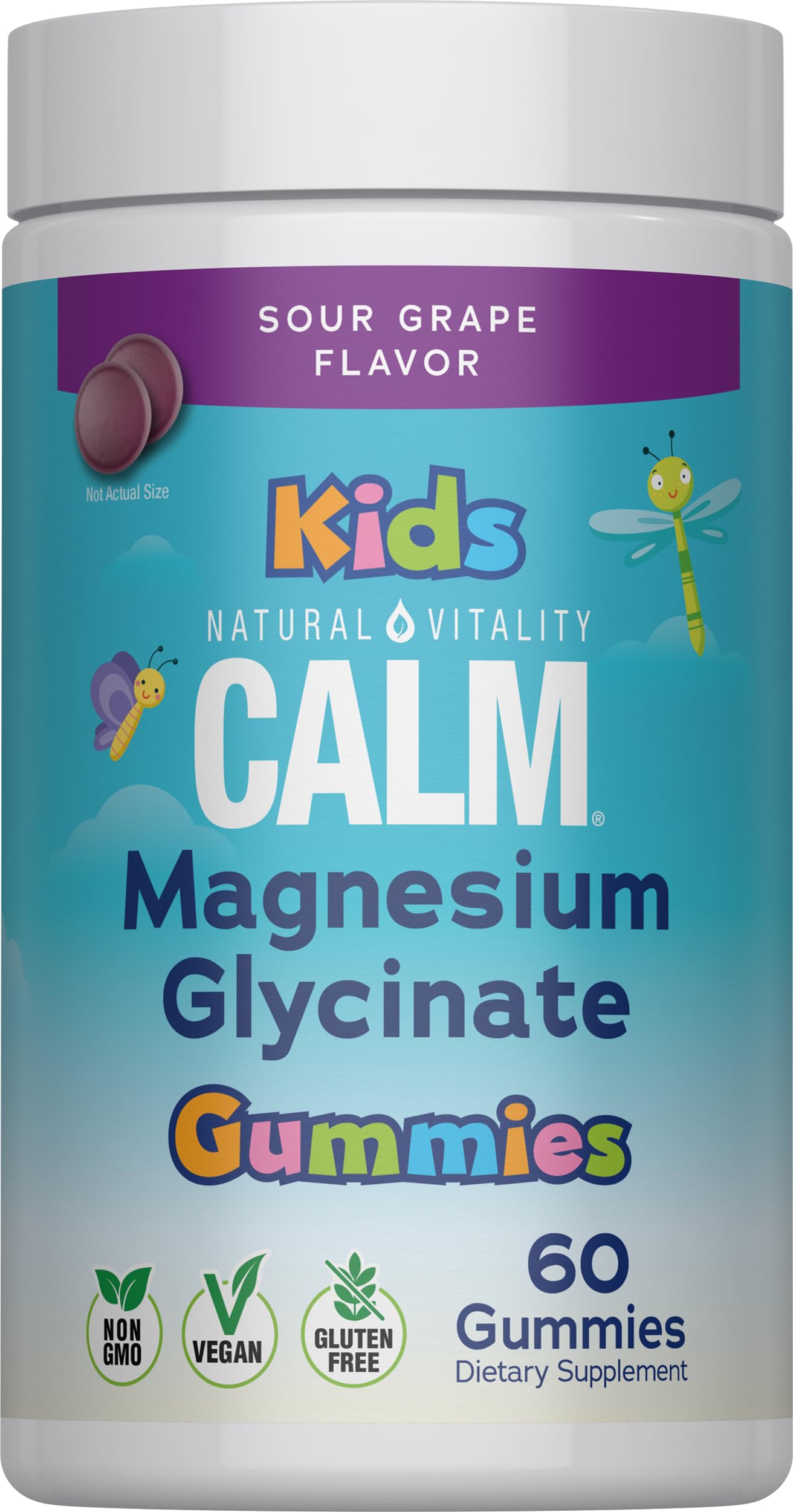 Natural Vitality CALM Kids Magnesium Glycinate Gummies front view packaging