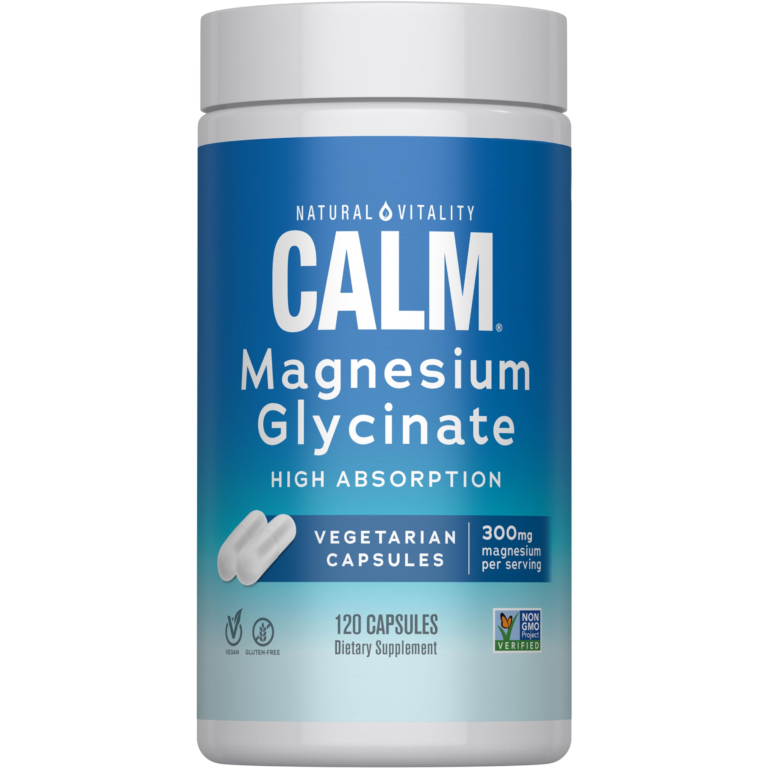 Natural Vitality Calm Magnesium 120 CT vegan capsules front view